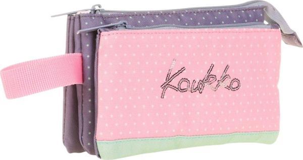 Kaukko İki Bölmeli Yeşil Pembe Love Baskılı Kız Çocuk Akordion Kalem Çantası - K2676 - Image 1