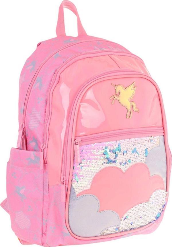 Kaukko Kids Kız Çocuk (Pembe - Pullu Bulut Desenli) Dört Gözlü Okul Sırt Çantası - L5218 - Image 1
