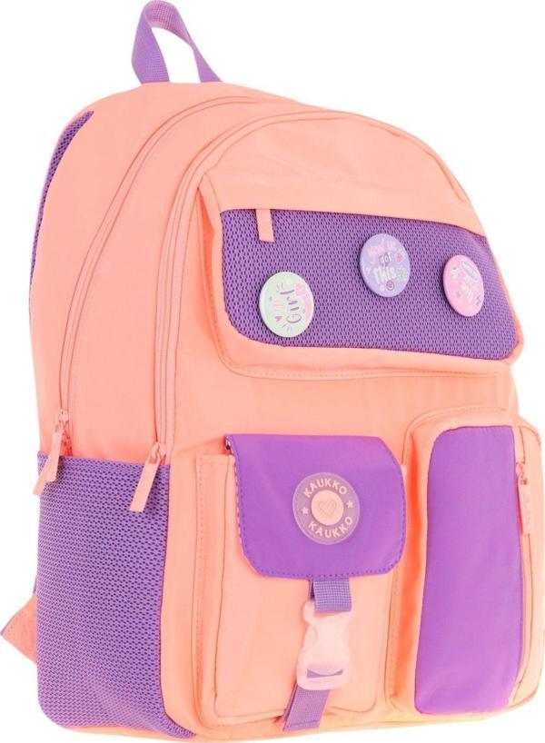 Kaukko Travel Beş Bölmeli Rozetli Kız Çocuk Okul ve Günlük Sırt Çantası - Somon Mor - K1825 - Image 1