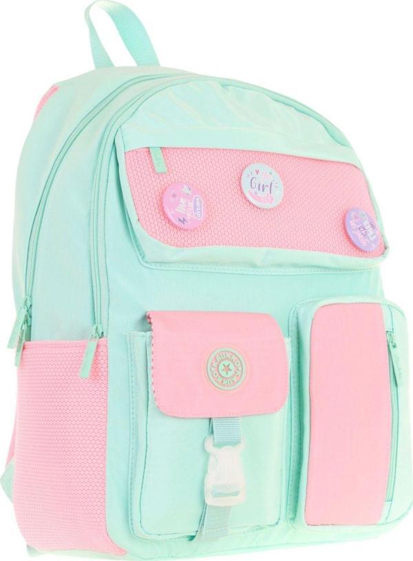 Kaukko Travel Beş Bölmeli Rozetli Kız Çocuk Okul ve Günlük Sırt Çantası - Turkuaz Pembe - K1826 - Image 1