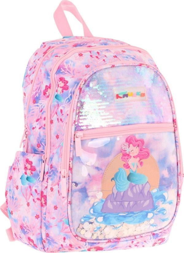 Kaukko Kids Kız Çocuk (Pembe Mavi - Pullu Denizkızı Desenli) Dört Gözlü Okul Sırt Çantası - L5217 - Image 1
