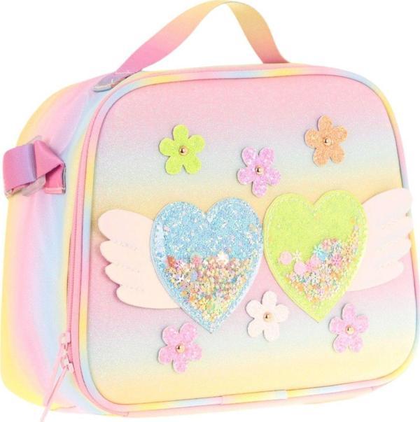 Kaukko Kids Kız Çocuk Isı Yalıtımlı Okul/Piknik Beslenme Çantası (Simli Kalp ve Çiçekler) L7213 - Image 1
