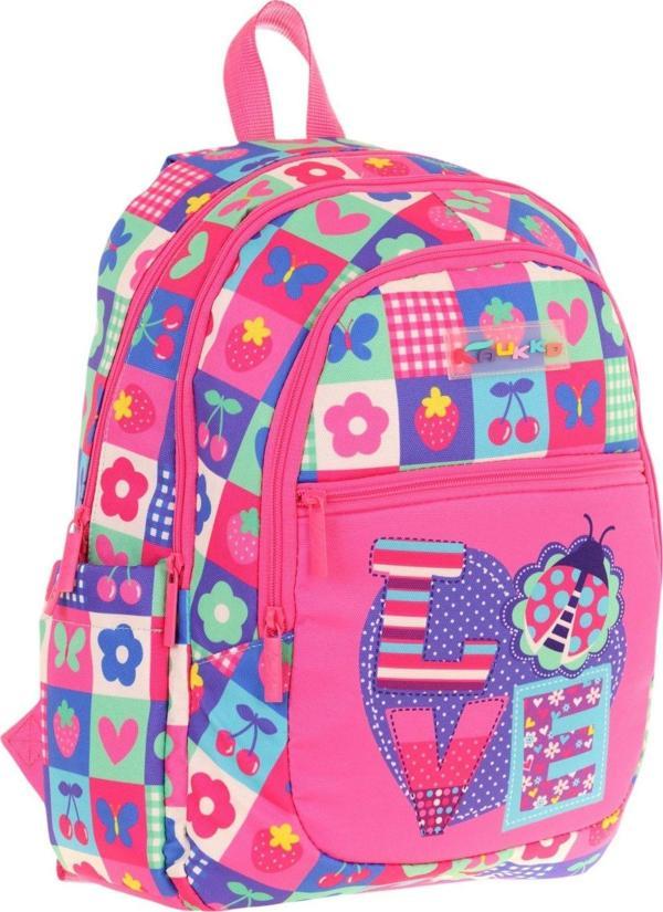 Kaukko Üç Bölmeli Kız Çocuk İlkokul Sırt Çantası (L5229) - Pembe Mavi - Love Desenli - Image 1