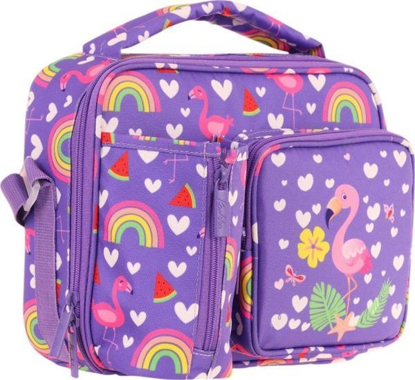 Kaukko Kız Çocuk, Pembe Mor, Flamingo Desenli Isı Yalıtımlı Üç Bölmeli (Matara Cepli) Okul Beslenme Çantası L7226 - Image 1