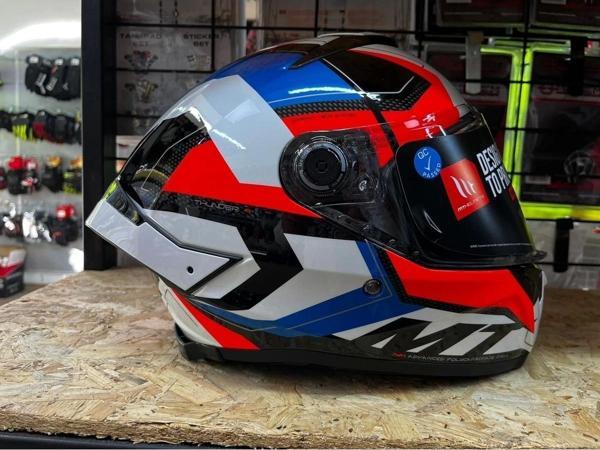 Kask Mt Thunder 4 Sv Valıant A0 Parlak Inci Beyaz Mavi Kırmızı - Image 1
