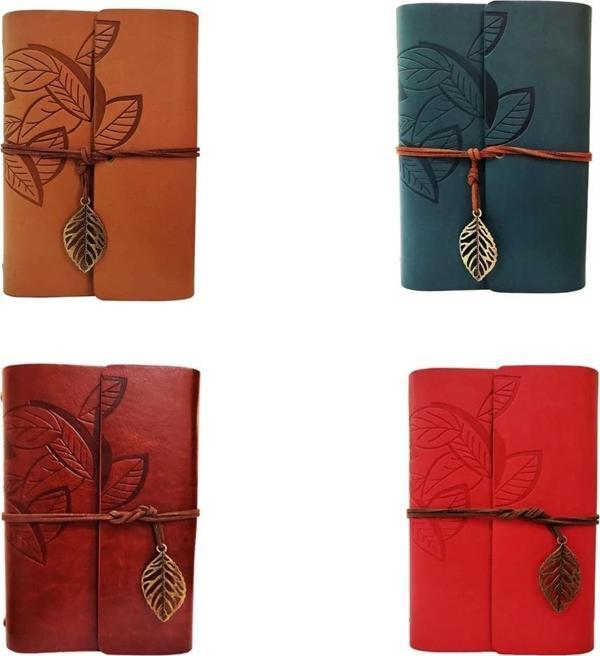 Yaprak Desenli Çizgisiz Deri Defter - Image 1