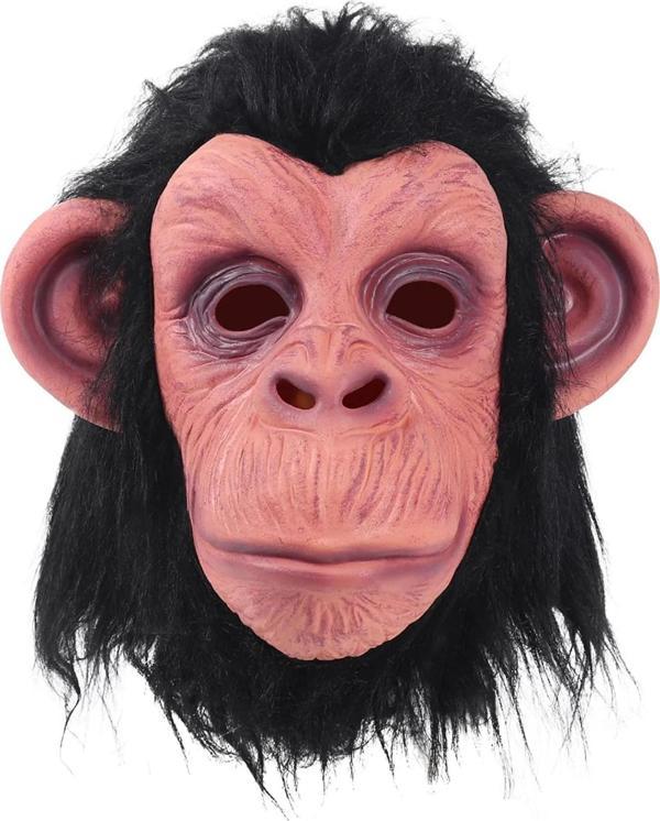 Siyah Saçlı Kafaya Tam Geçmeli Lateks Şempanze Maskesi - Lateks Maymun Orangutan Goril Maske Et Mask - Image 1
