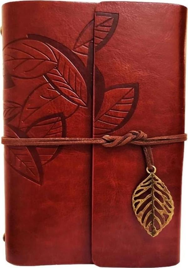 Yaprak Desenli Kahverengi Deri Defter - Image 1