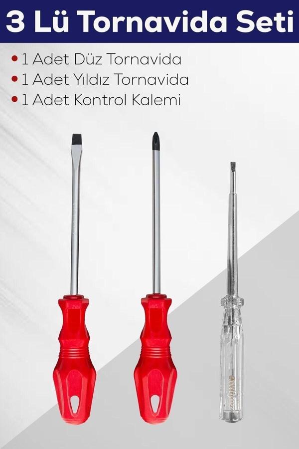 3'lü Tornavida Seti (düz Tornavida + Yıldız Tornavida + Kontrol Kalemi) - Image 1