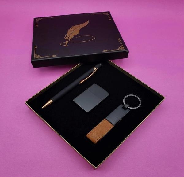 Siyah Rubber Kalem Çakmak Ve Anahtarlık Set - Image 1