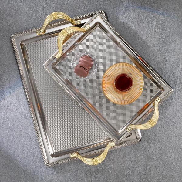Schafer Ela 2 li Dikdörtgen Çay Tepsisi-Platin03 - Image 1