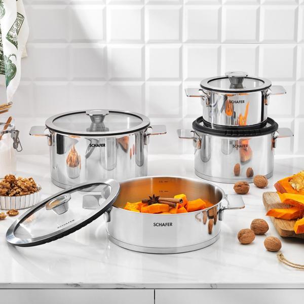 Schafer Steel Pro Çelik Tencere Seti 8 Parça-Inox - Image 1