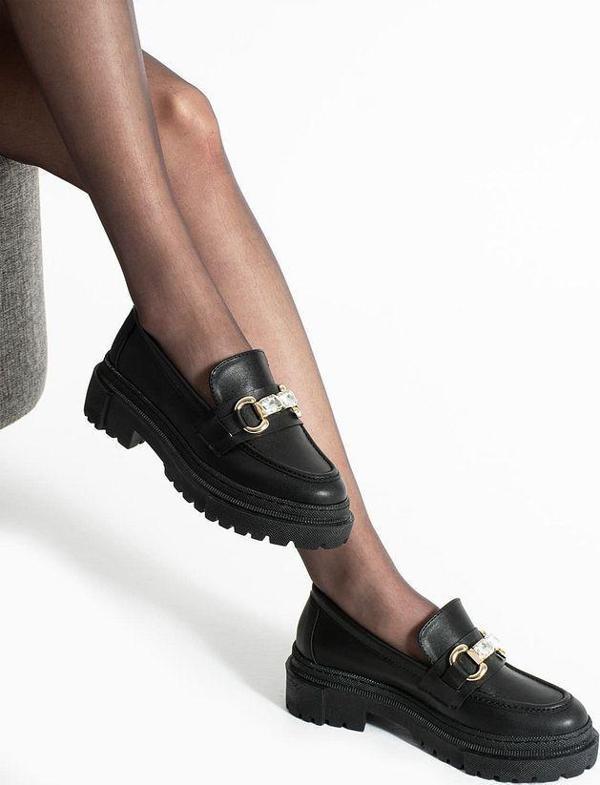 Loafer Günlük Kadın Siyah Taş Detaylı Rahat Ayakkabı - Image 1
