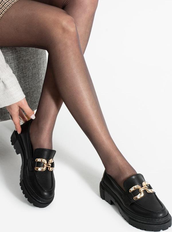 Loafer Günlük Kadın Siyah Taş Detaylı Rahat Ayakkabı - Image 1