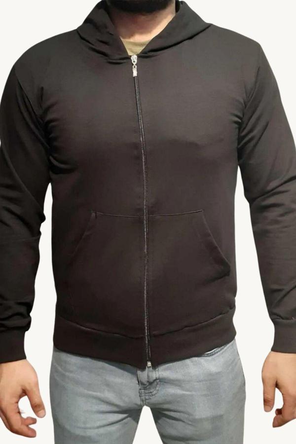 Yakamel Erkek İnterlok İki İplik Mevsimlik Kapşonlu Kanguru Cepli Fermuarlı Hırka - Image 1