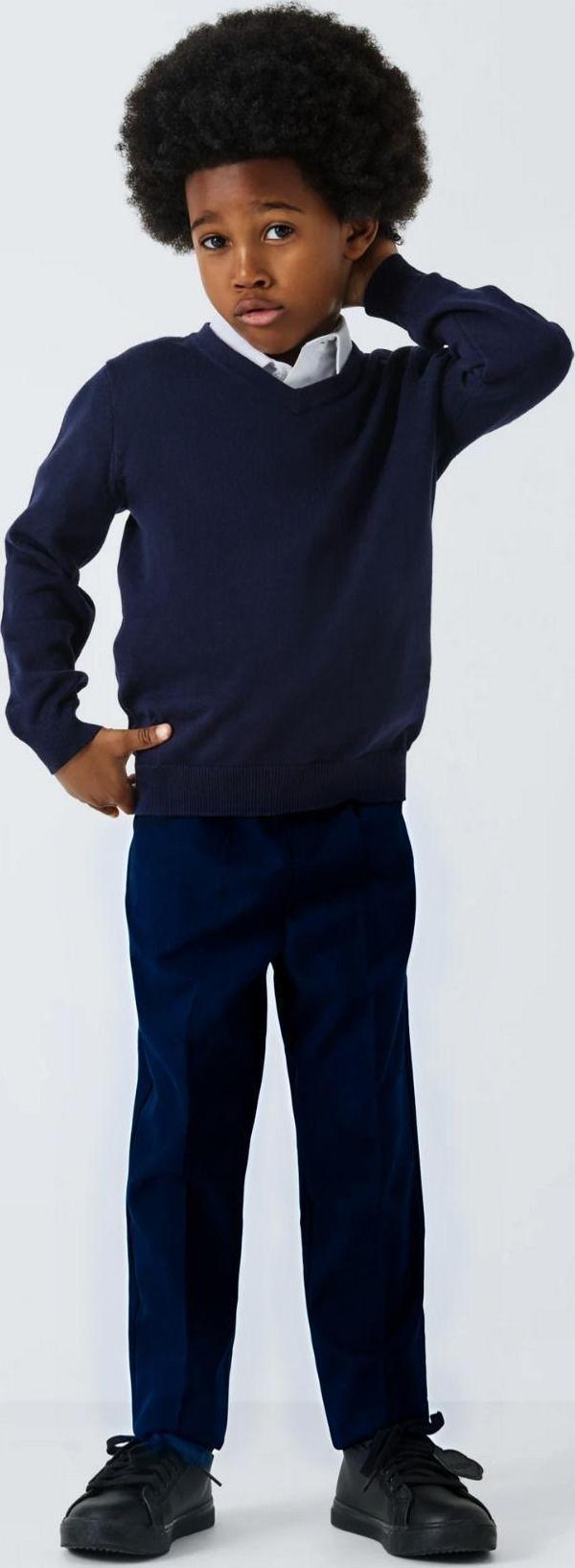 Yakamel Çocuk Baskısız Düz Rahat Kesim Likrasız Lacivert Kumaş Okul Pantolonu - Image 1