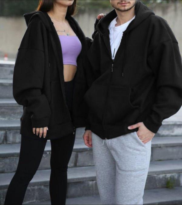 Yakamel Çiftlere Özel Siyah Oversize (Tekli) Couple Hırka - Image 1