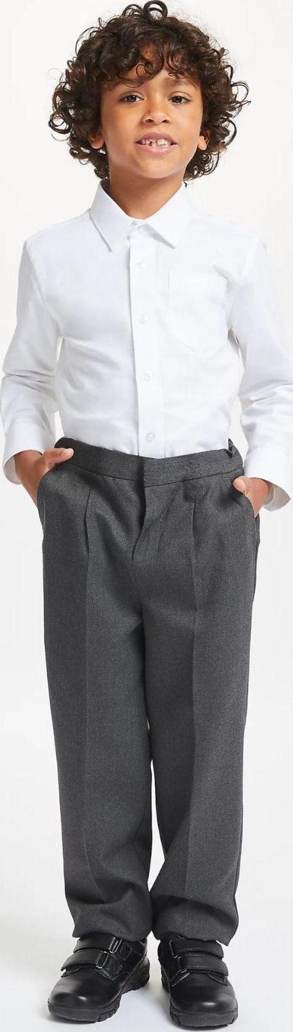 Yakamel Dokuma Kumaş Yüksek Bel Regular Kalıp Gri Erkek Çocuk Okul Pantolonu - Image 1