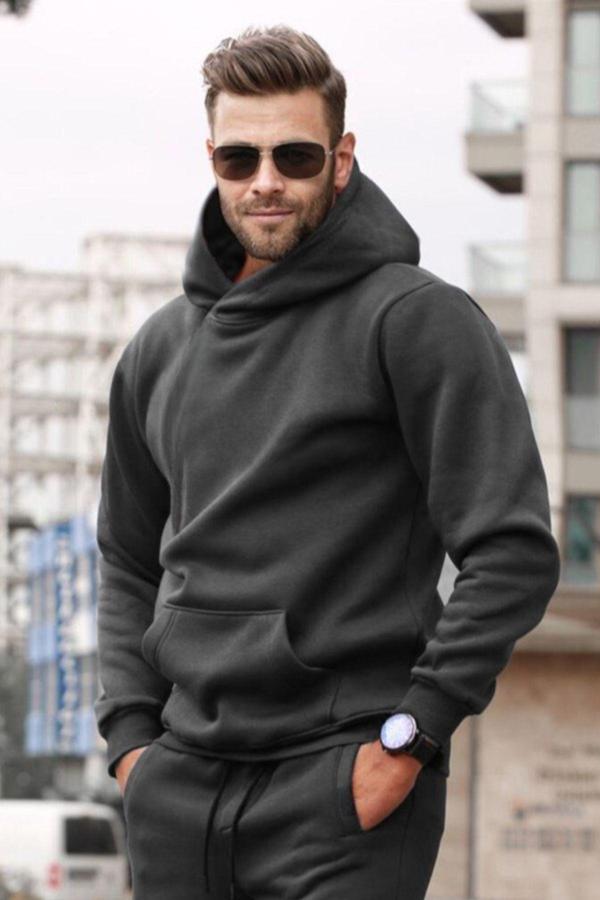 Yakamel Erkek Bol Kesim Oversize 3 İplik İçi Pamuklu Şardonlu Kanguru Cep Kapşonlu Kışlık Hoodie Sweatshirt - Image 1