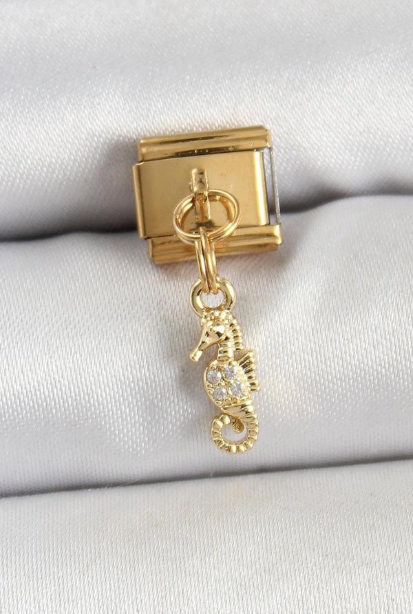 Celira Çelik Sallantılı Zirkon Taşlı Çiçek Model Gold Renk Nomination Charm - Image 1