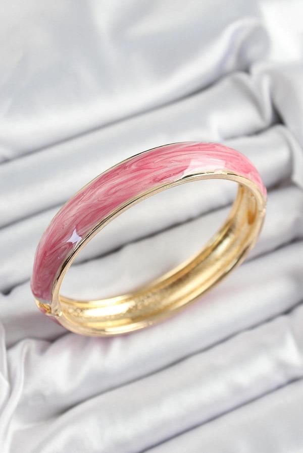 Pirinç Pembe Mineli Mermer Desen Model Gold Renk Kadın Kelepçe - Image 1