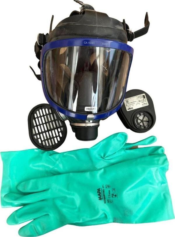 Drager X-Plore 5500 Tam Yüz Maske +2 Adet A1B1E1K1 Hg P3 Filtre + Kimyasal Eldiven Seti - Image 1
