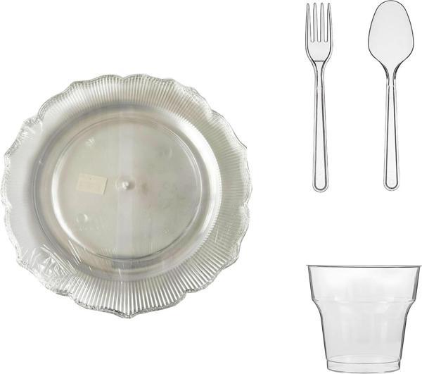 Omeyva 26 Cm. Plastik Mika Şeffaf Sorfa Piknik Seti - 72 Kişilik Tabak Bardak Çatal Kaşık Takımı - Image 1