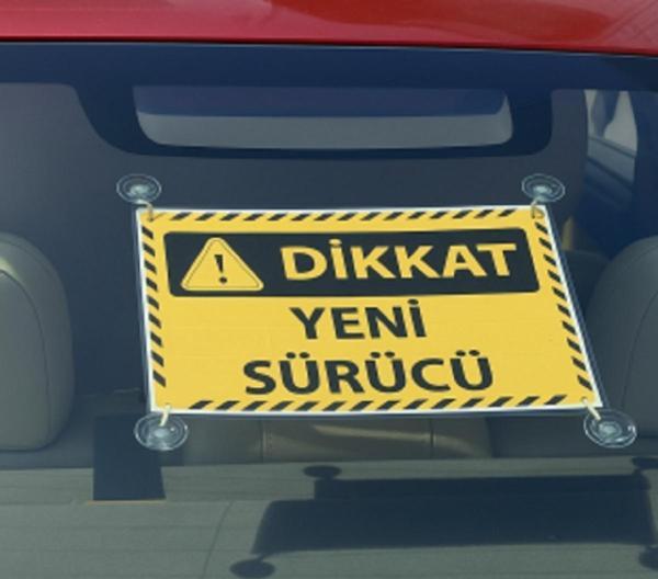 SARI SİYAH RENK DİKKAT YENİ SÜRÜCÜ YAZILI ARABA CAM OTO AKSESUAR ASKILI VANTUZLU - Image 1