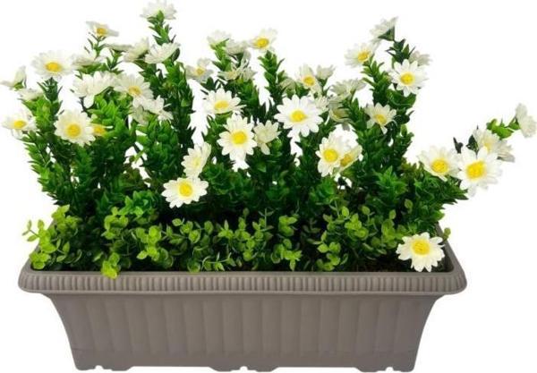 Yapay Çiçek Papatya Mokka Küpeşte Askılı Saksıda Balkon Çiçeği  - Image 1