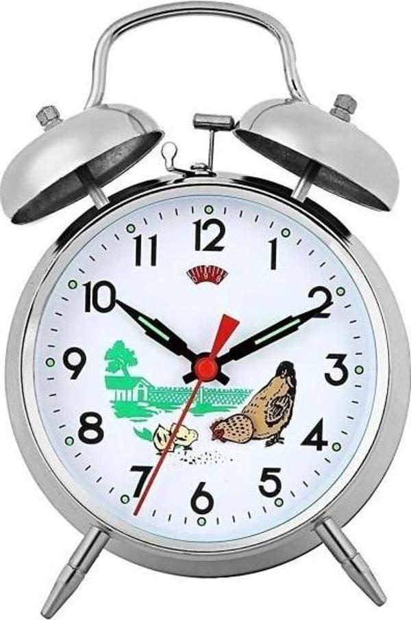 Metal Kurmalı Masa Saati Tavuklu Saat Büyük Boy - Image 1