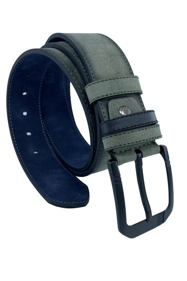 Haki Yeşil Süet Suni Deri Desenli Model 4.5 cm.lik Unisex Spor Kemer - 4510-10-ST - Image 1