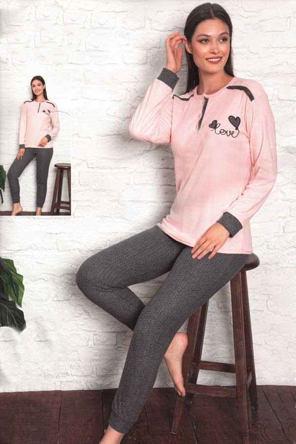 Fawn Kadın Love İnterlok Uzun Kol  Manşetli Pijama Takımı (8212) - Image 1