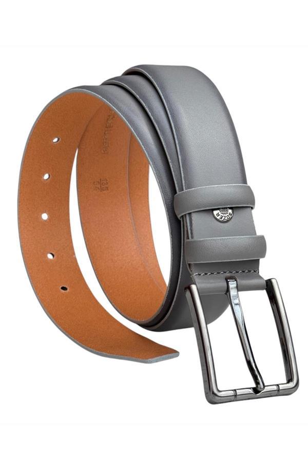 Gri Hakiki Deri Düz Renk Model 3.5 cm. Tokalı Klasik Kemer - 215-DUZ-ST - Image 1