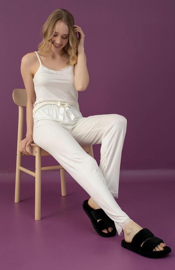 Bayan Düz Renk Viskon İp Askılı Pijama Takımı   -  (ELT37ELT01-4) - Image 1