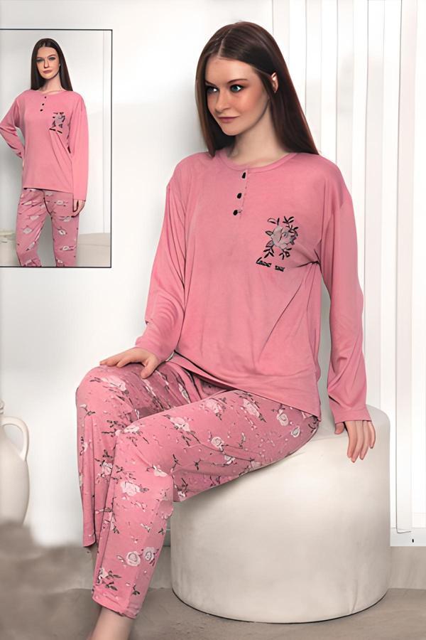 Fawn Kadın Love Rose İki Düğme Pijama Takımı (6802) - Image 1