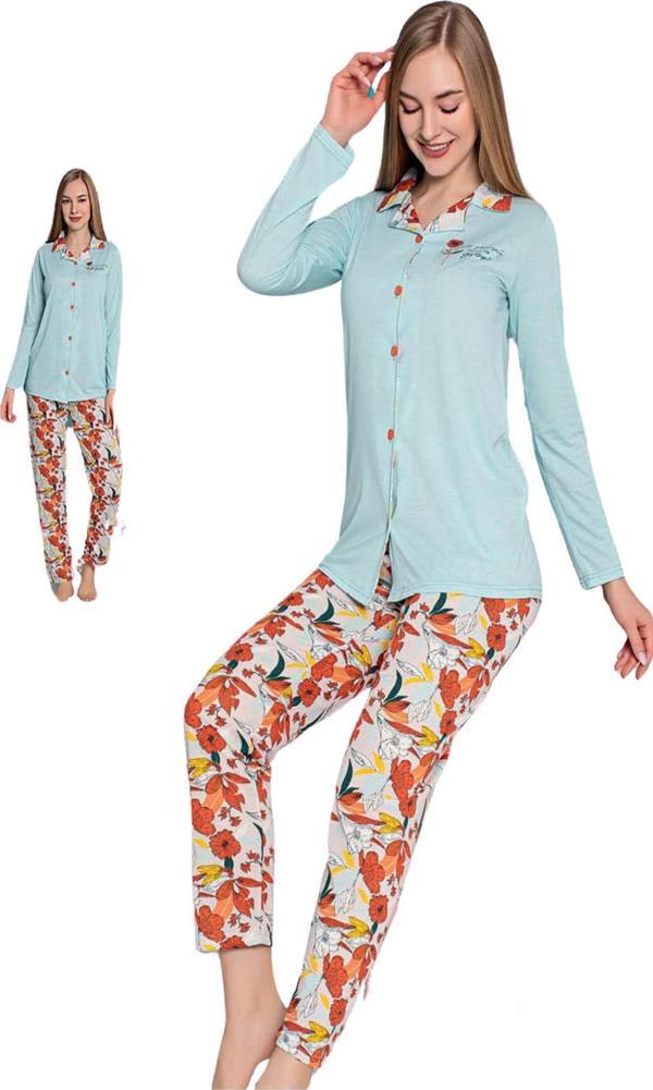 Kadın Düğmeli Uzun Kol Pijama Takımı Senfoni - 10274  - Image 1