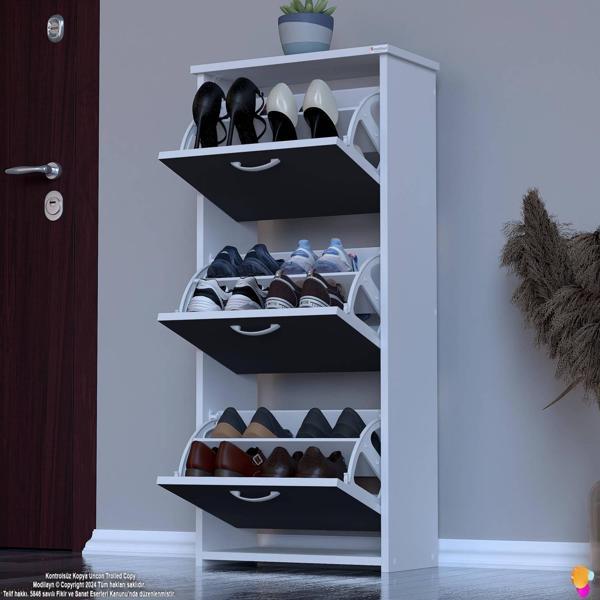 Modilayn WEST Antre 52x116x 26 cm’ lik 3 Düşer Kapak 6 Göz Bölmeli Ayakkabılık - Image 1
