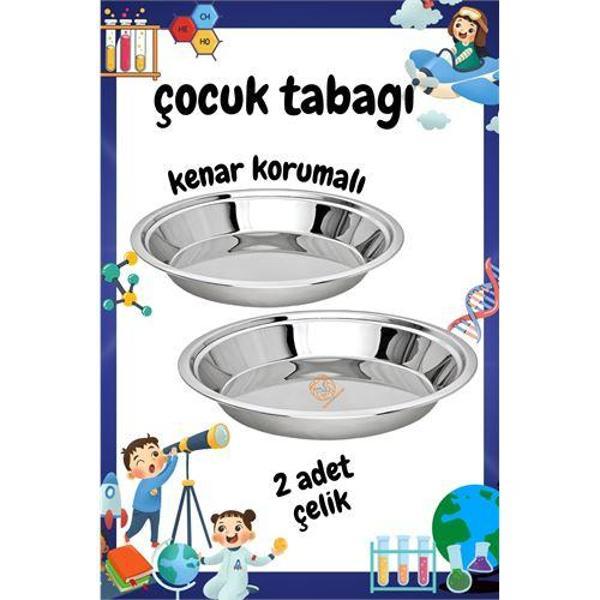 Çocuk Tabağı Güvenli Kenarlı Çelik 2 Adet 21 cm - Image 1