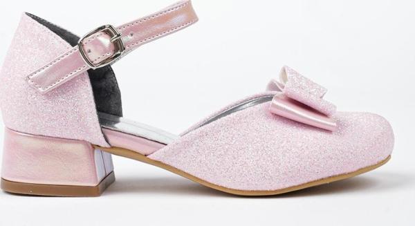 Kız Çocuk Pembe Abiye Simli Kum Detaylı Fiyonklu Ayakkabı  - Image 1