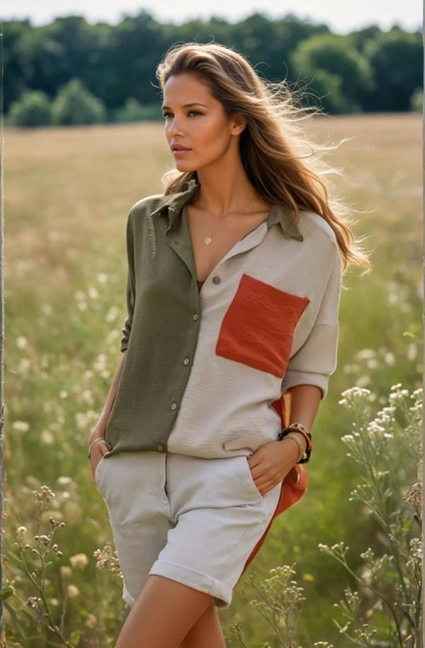 Kadın Renk Detaylı Arkası Uzun Uzun Kollu Dökümlü Tunik Gömlek 3071230 - Image 1