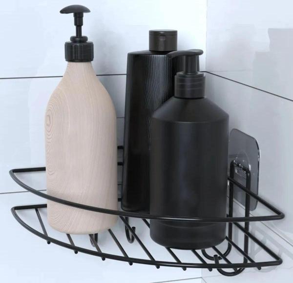 BUFFER® Yapışkanlı Banyo Köşeliği Kancalı Köşe Rafı Duş Şampuanlık Duvar Düzenleyici Organizer Raf - Image 1