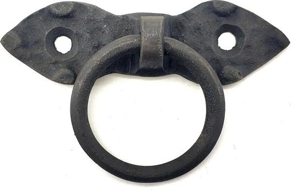 Antika Tarz Dekoratif Pirinç Yaprak Mobilya Kulbu, Kapı Kilit Halkası - 80 Mm, Oksit - Image 1