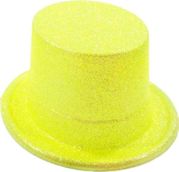 Floresan Sarı Renk Simli Uzun Fötr Melon Şapka 12 Cm - Image 1