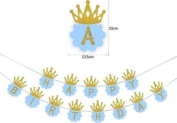 Simli Happy Birthday Flama Dekor 3 Metre Mavi Renk - Image 1