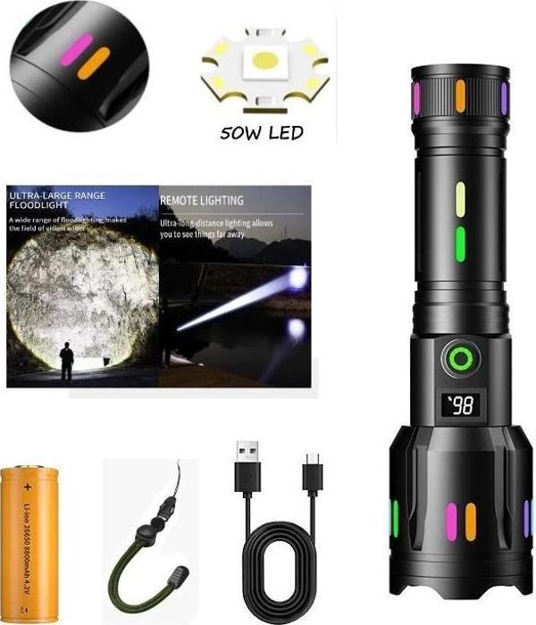 Ps-9885 Profesyonel Zoomlu 50w Şarjlı Powerbank Avcı Polis El Feneri - Image 1