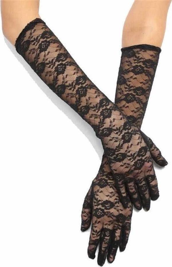 Siyah Renk Orta Boy Dantelli Eldiven Uzun Model - Image 1