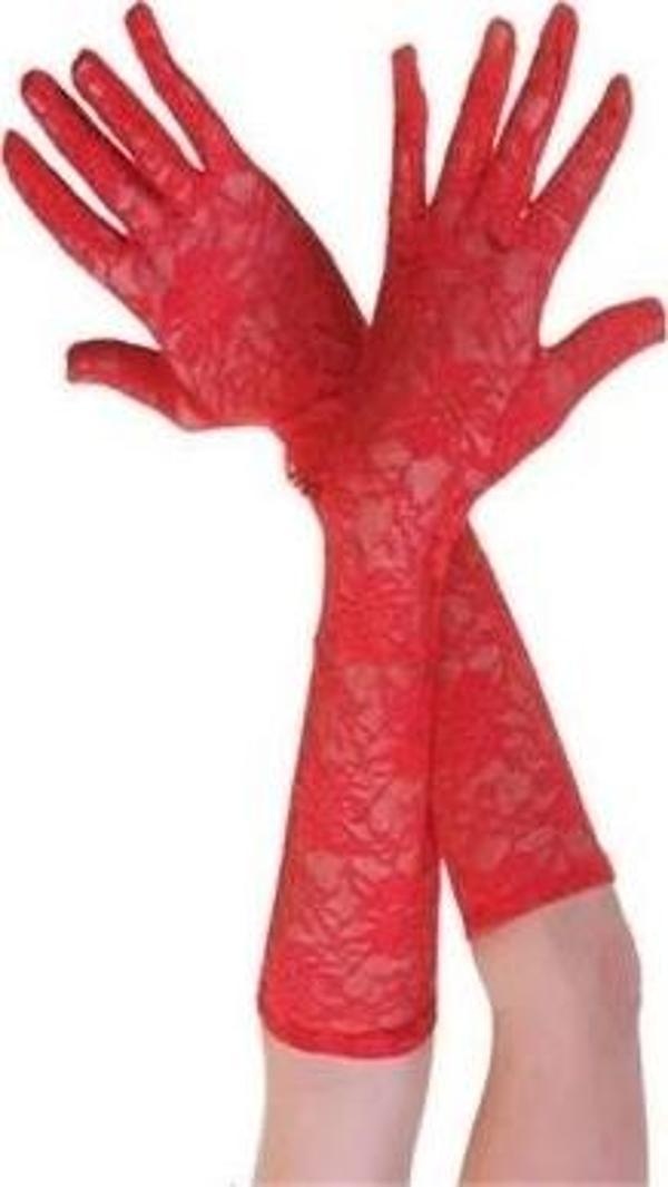 Kırmızı Renk Orta Boy Dantelli Eldiven - Image 1