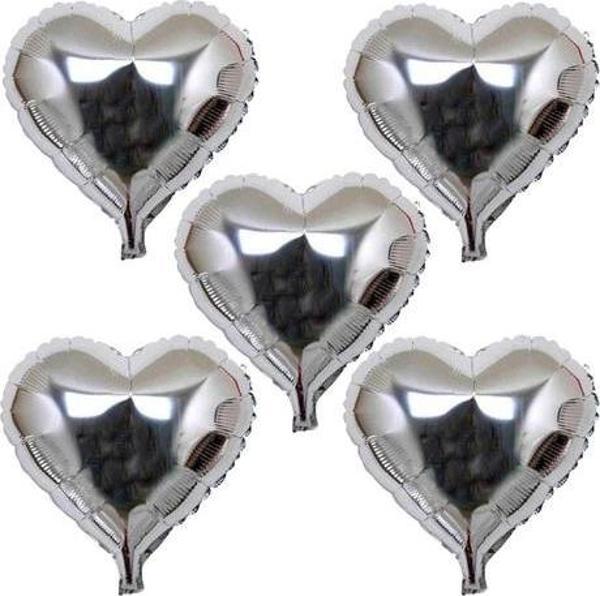 Kalp Şekilli Gümüş Renk Folyo Balon 45 Cm 5 Adet - Image 1