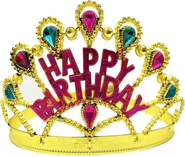 Altın Renk Happy Birthday Yazılı Doğum Günü Tacı 60 Cm - Image 1