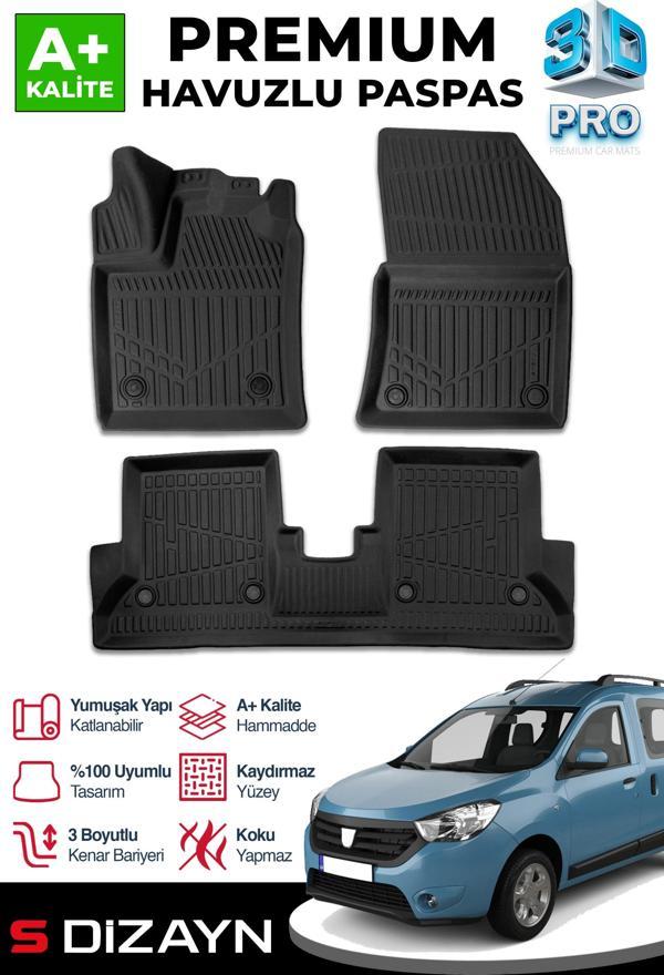 S-Dizayn Dacia Dokker 3D Pro Havuzlu Paspas 2012 Üzeri A+ Kalite - Image 1